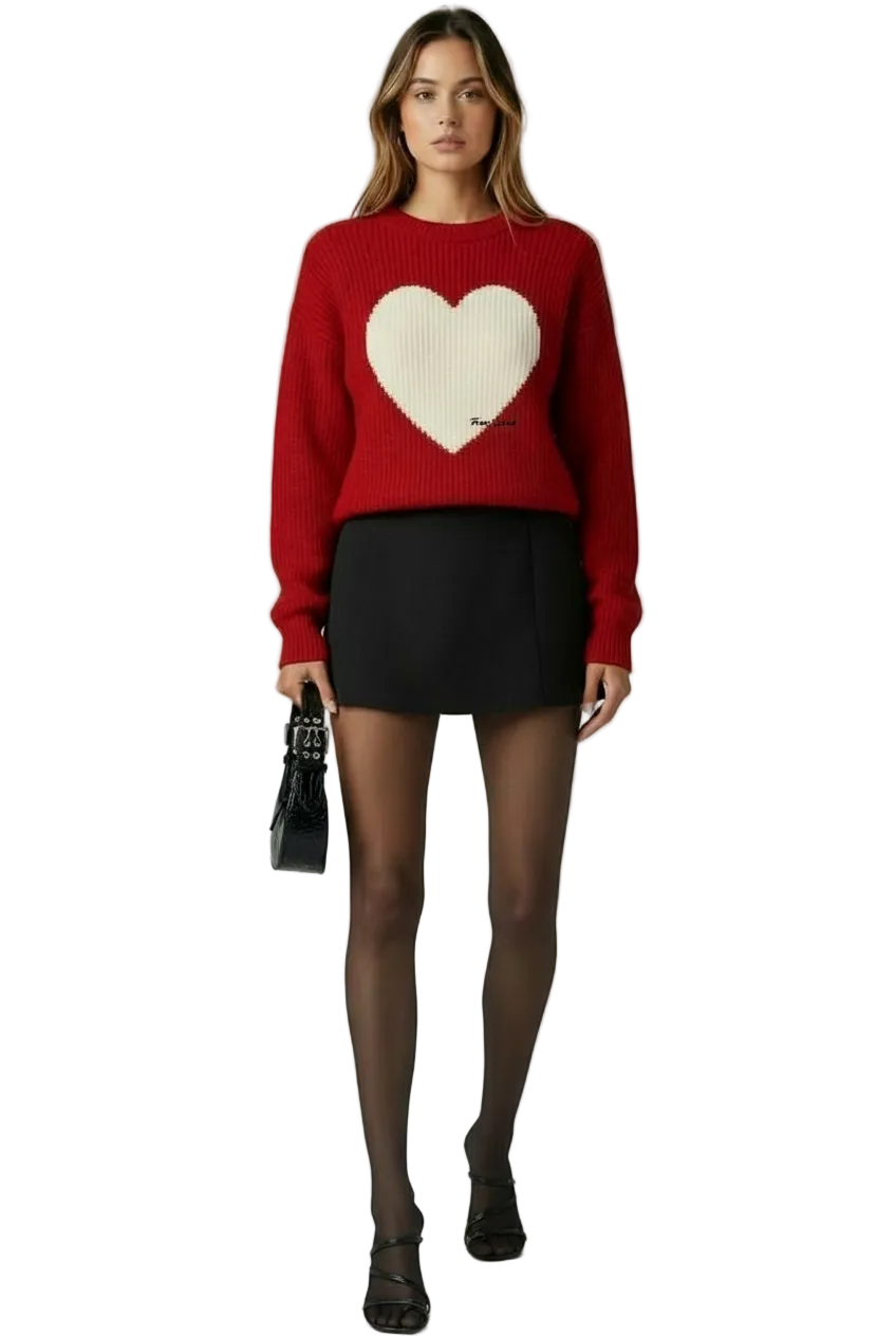 THE HEARTBEAT SWEATER RUBY/CREAM