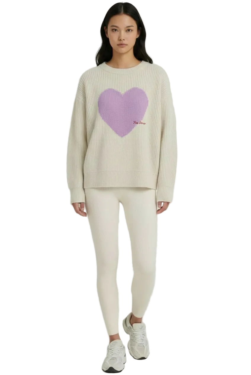 THE HEARTBEAT SWEATER CREAM/ LAVENDER HAZE